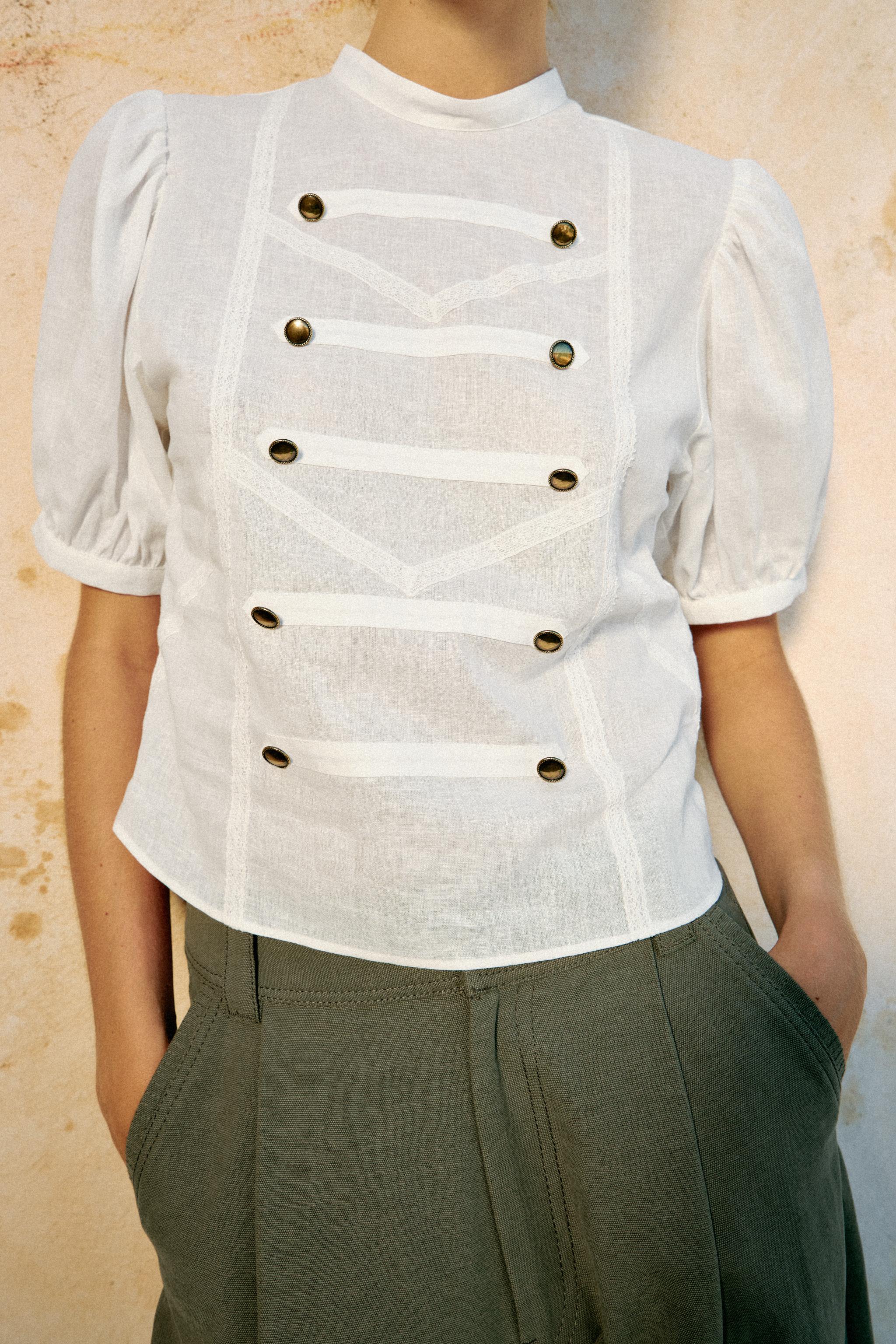 PUFF SLEEVE FIREMAN CLASP SHIRT